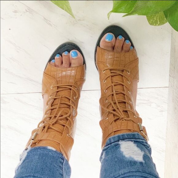 Chestnut Croco Open Toe Bootie - Picture 2 of 4